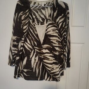 Coldwater Creek Black and Cream Leaf Print Blouse
